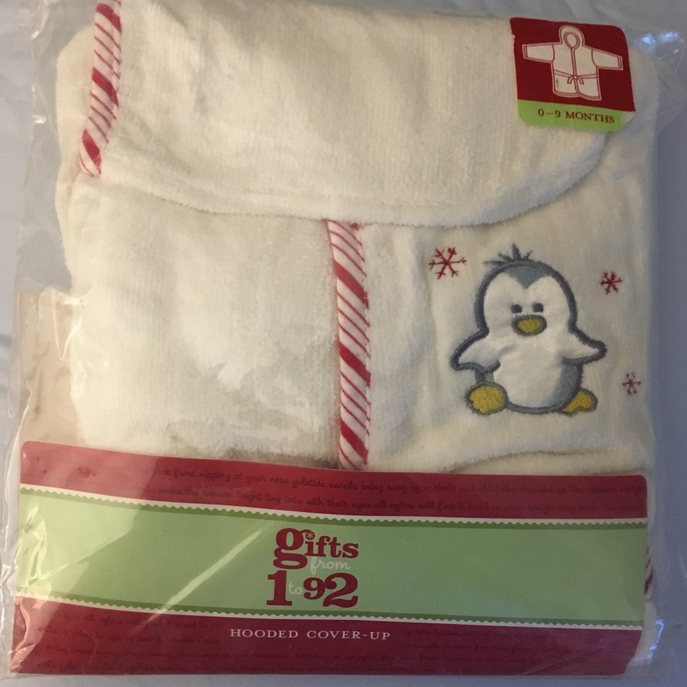 Infant NWT Winter Holiday Hooded Cover-Up Robe 0-9 Months - White with Red Trim